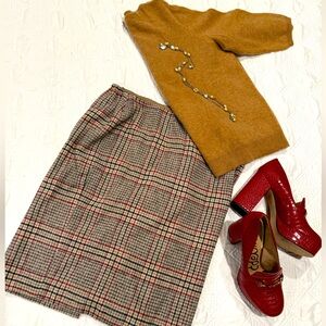 Talbots Plaid Wool Blend Pencil Skirt 16W fully lined zipper in back